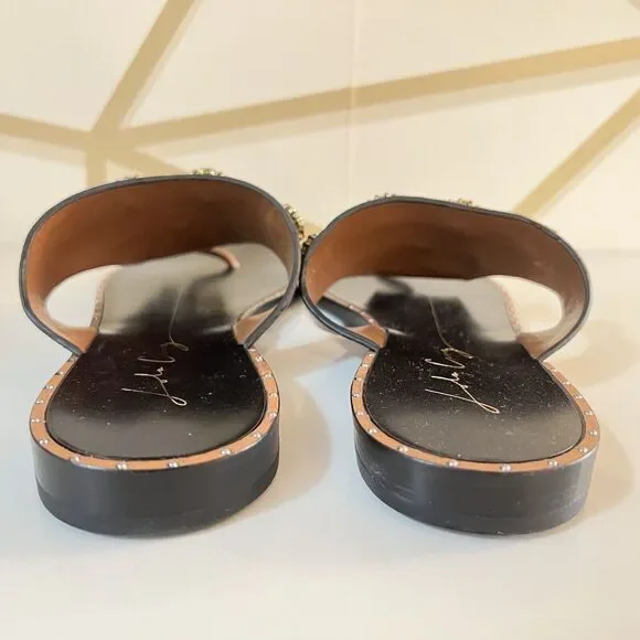 Lola Cruz Embellished Jeweled Brown Leather Flip Flops Sandals Size EU 37 US 7 - Picture 6 of 11